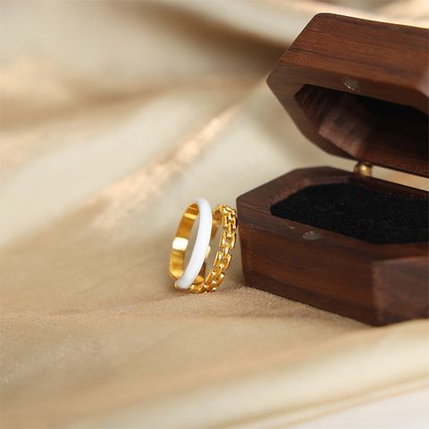 Einfacher Stil Ketten Drucken Titan Stahl Emaille Überzug 18 Karat Vergoldet Offener Ring