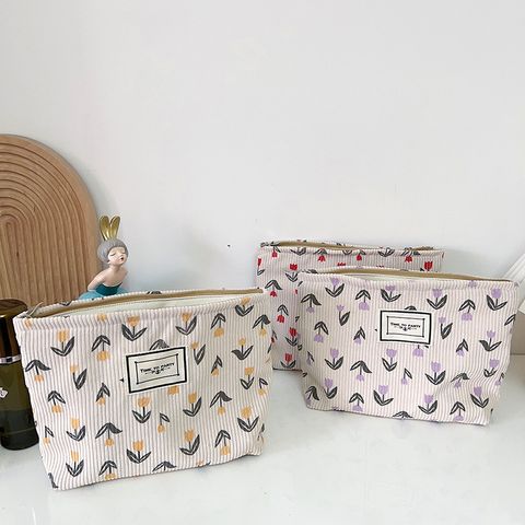 Cute Flower Corduroy Square Makeup Bags