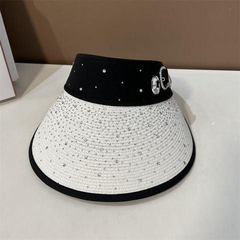 Women's Basic Solid Color Rhinestone Wide Eaves Sun Hat