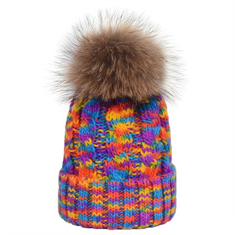 Women's Basic Simple Style Colorful Pom Poms Eaveless Wool Cap