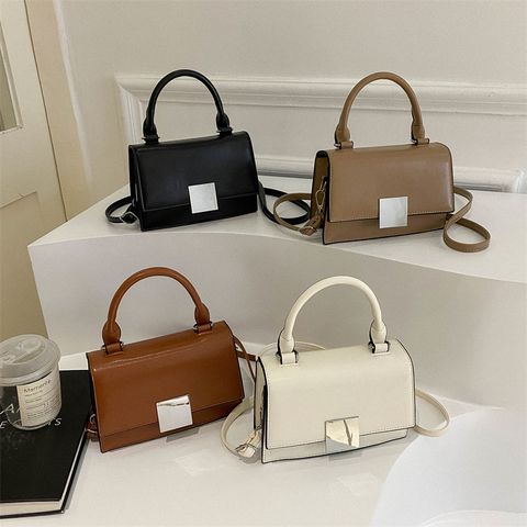 Women's Pu Leather Solid Color Streetwear Square Magnetic Buckle Handbag