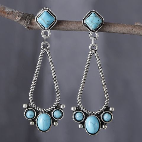 1 Pair Retro Ethnic Style Round Inlay Zinc Alloy Turquoise Drop Earrings