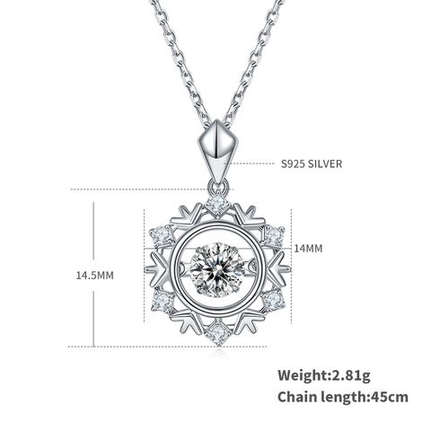 Classical Snowflake Sterling Silver Plating Inlay Moissanite Rhodium Plated Pendant Necklace