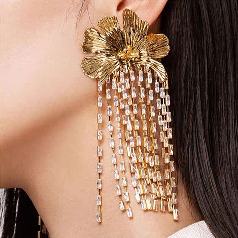 1 Pair Elegant Exaggerated Flower Plating Inlay Alloy Rhinestones Gold Plated Silver Plated Drop Earrings