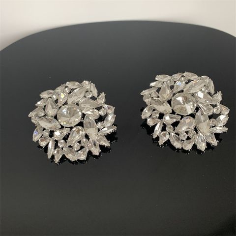 1 Pair Elegant Vintage Style Round Plating Inlay Alloy Rhinestones Silver Plated Ear Studs