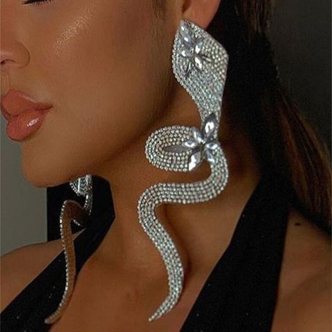 1 Pair Simple Style Classic Style Snake Plating Inlay Alloy Rhinestones Silver Plated Drop Earrings