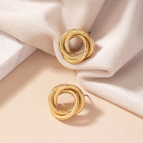 1 Pair Retro Simple Style Commute Round Plating Alloy Gold Plated Ear Studs