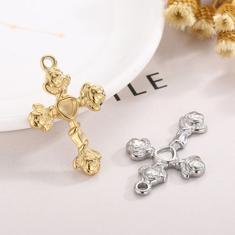 1 Piece Stainless Steel 18K Gold Plated Cross Heart Shape Rose
