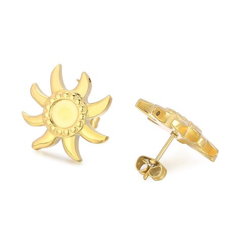 1 Pair Simple Style Sun Plating Stainless Steel 18K Gold Plated Ear Studs