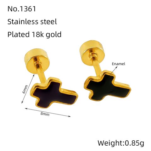 1 Pair Simple Style Cross Polishing Plating Stainless Steel 18K Gold Plated Ear Studs