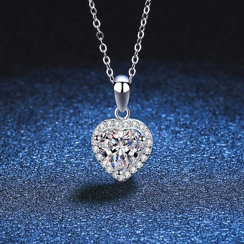 Classic Style Shiny Dolphin Heart Shape Sterling Silver Plating Inlay Zircon Silver Plated Pendant Necklace