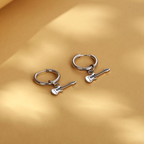 1 Pair Hip-hop Simple Style Musical Instrument Polishing Titanium Steel Drop Earrings