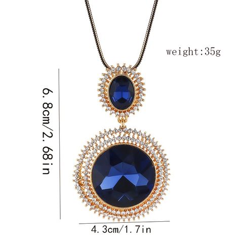 Casual Solid Color Alloy Copper Inlay Glass Women's Sweater Chain Long Necklace
