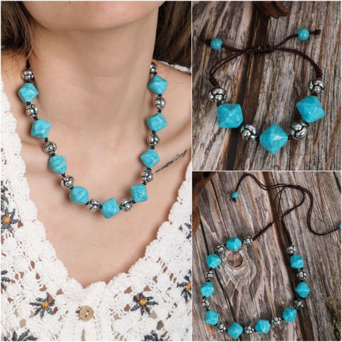 Retro Ethnic Style Geometric Turquoise Handmade Women's Bracelets Necklace