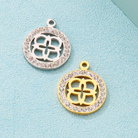 1 Piece Stainless Steel Rhinestones 18K Gold Plated Four Leaf Clover