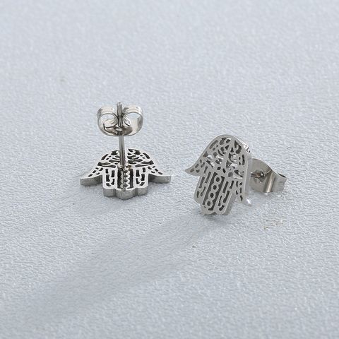 1 Pair Classic Style Hand Of Fatima Hollow Out Stainless Steel Ear Studs