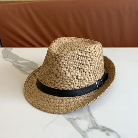 Unisex Simple Style Solid Color Belt Buckle Crimping Fedora Hat