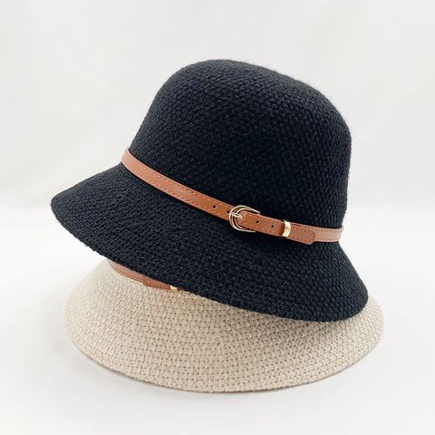 Women's Elegant Retro Simple Style Solid Color Belt Buckle Wide Eaves Bucket Hat