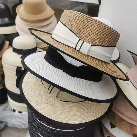 Women's Elegant Pastoral Solid Color Straps Big Eaves Straw Hat