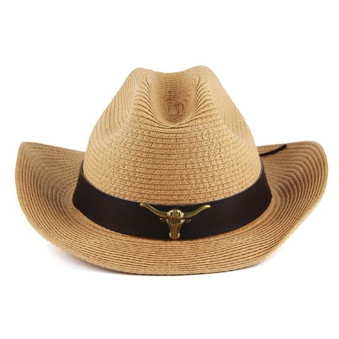 Unisex Retro Cowboy Style Simple Style Cattle Crimping Straw Hat