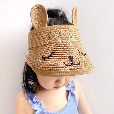 Children Unisex Cute Solid Color Embroidery Sun Hat
