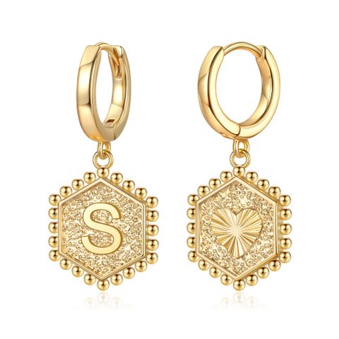 1 Pair Vintage Style Simple Style Classic Style Hexagon Letter Plating Copper 14k Gold Plated Drop Earrings
