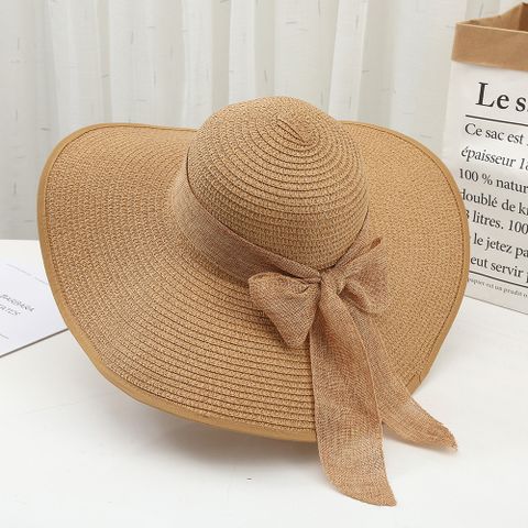 Women's Lady Solid Color Flat Eaves Straw Hat