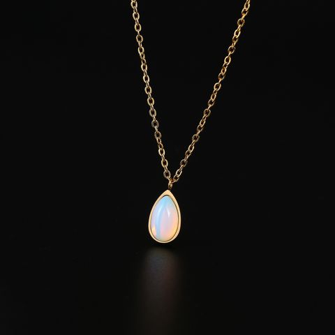 304 Stainless Steel 18K Gold Plated IG Style Elegant Simple Style Polishing Plating Water Droplets Opal Necklace