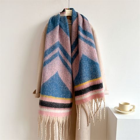 Women's Elegant Simple Style Color Block Imitation Cashmere Polyester Tassel Scarf