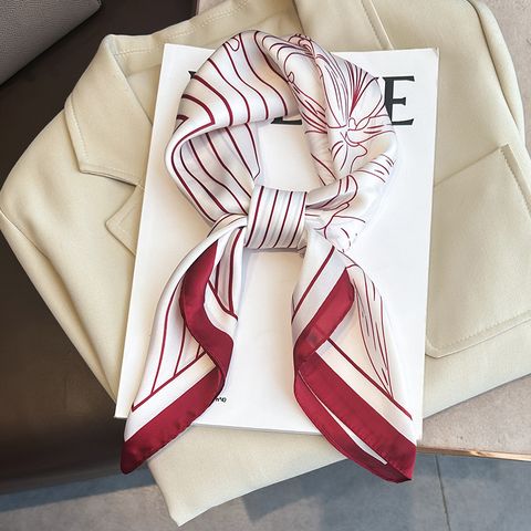 Women's Simple Style Stripe Flower Imitated Silk Silk Scarf