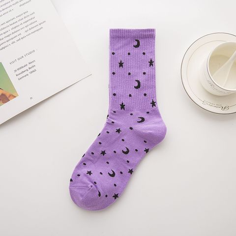 Women's Modern Style Korean Style Polka Dots Solid Color Camouflage Cotton Crew Socks A Pair