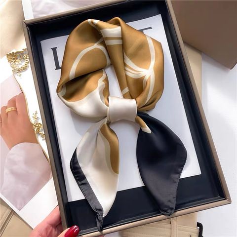 Women's Sweet Flower Satin Printing Silk Scarf