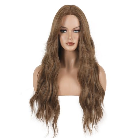 Women's Elegant Simple Style Casual Party Stage Simulation Mixed Hairline Side Fringe Long Curly Hair Wigs