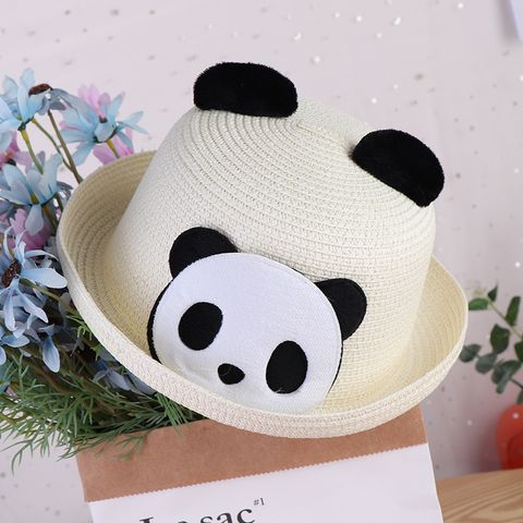 Women's Cute Simple Style Panda Crimping Straw Hat