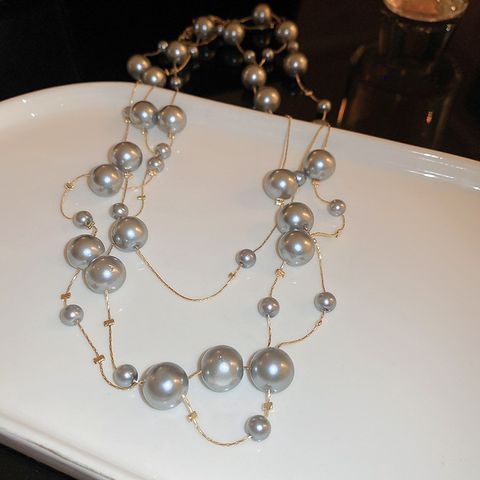 Exaggerated Long Pearl Simple Alloy Multi-layer Necklace Wholesale