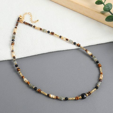 Simple Style Geometric Natural Stone Shell Copper Irregular Beaded Handmade Necklace
