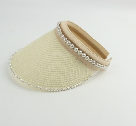 Women's Sweet Pastoral Solid Color Pearl Curved Eaves Sun Hat