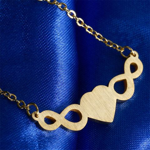 304 Stainless Steel 18K Gold Plated Simple Style Plating Hollow Out Infinity Heart Shape Earrings Necklace