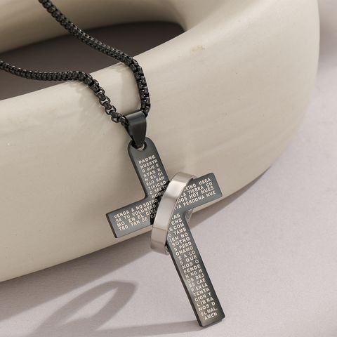 Casual Hip-hop Cross Word Stainless Steel Pendant Necklace