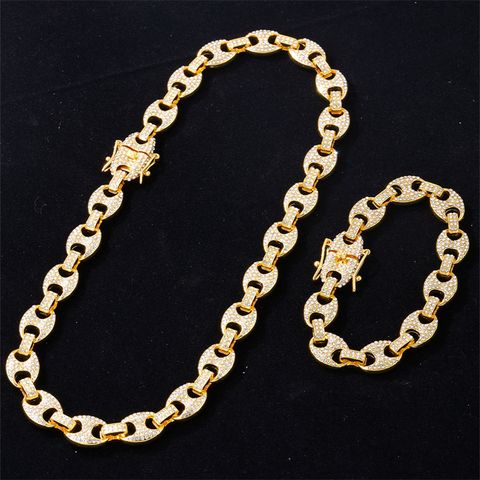 Hip-hop Geometric Alloy Rhinestone Plating Inlay Rhinestones Gold Plated Silver Plated Unisex Bracelets Necklace