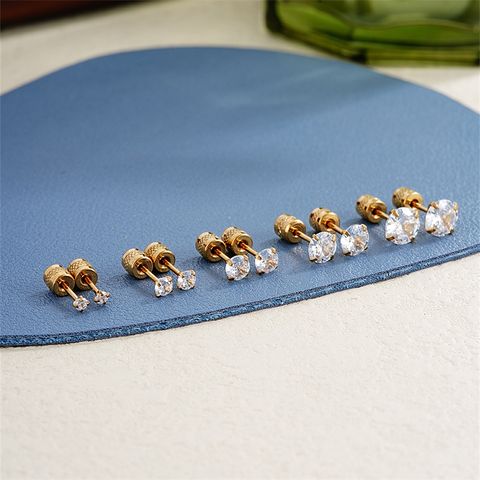 2 Pieces Simple Style Geometric Plating Inlay Copper Zircon Gold Plated Silver Plated Ear Studs