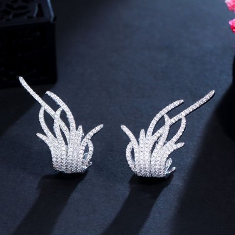 1 Pair Korean Style Feather Plating Inlay Copper Zircon White Gold Plated Ear Studs