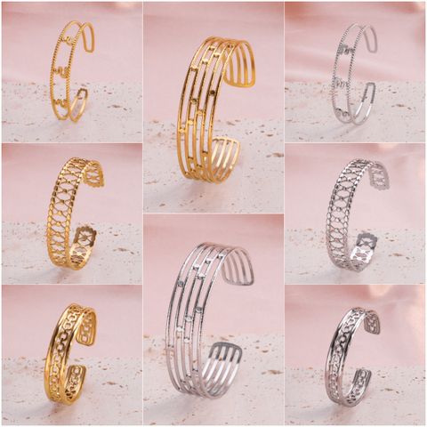 Casual Classic Style C Shape Lines Snake 304 Stainless Steel 18K Gold Plated Bangle In Bulk
