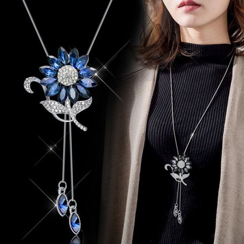 Lady Flower Alloy Glass Copper Plating Inlay Artificial Rhinestones Women's Sweater Chain