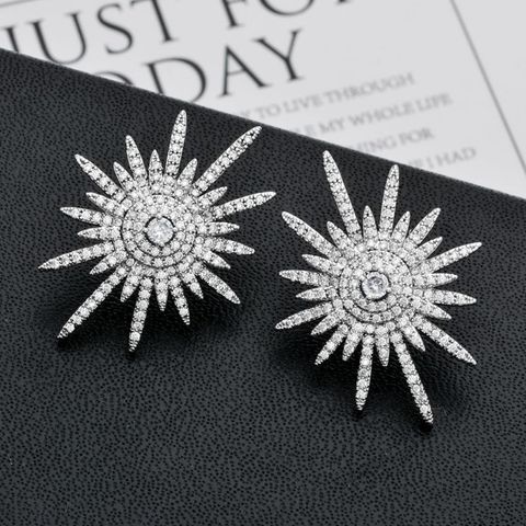 1 Pair Luxurious Sun Plating Inlay Copper Zircon White Gold Plated Ear Studs