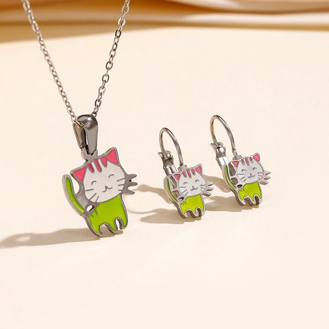 Cute Retro Modern Style Animal Stainless Steel Earrings Necklace