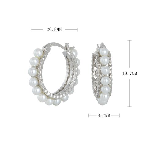 1 Pair Simple Style Solid Color Metal Inlay Sterling Silver Artificial Pearls Hoop Earrings