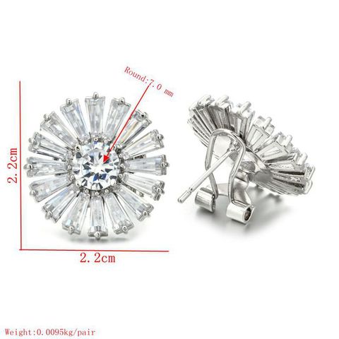 1 Pair Sweet Shiny Flower Plating Inlay Copper Zircon White Gold Plated Ear Cuffs Ear Studs