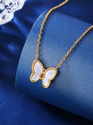 Simple Style Butterfly Copper Plating Inlay Shell 18k Gold Plated Rose Gold Plated White Gold Plated Necklace