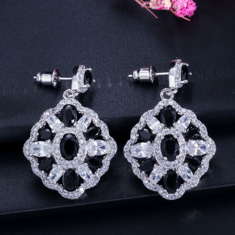 1 Pair Romantic Commute Rhombus Plating Inlay Copper Zircon Rhodium Plated Silver Plated Drop Earrings